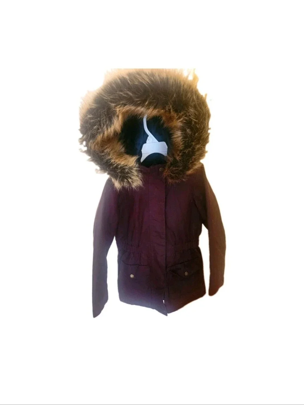 Barbour Girls Cassley Waxed Jacket Burgundy Merlot Parka Hood Sz 6/7 [Small]